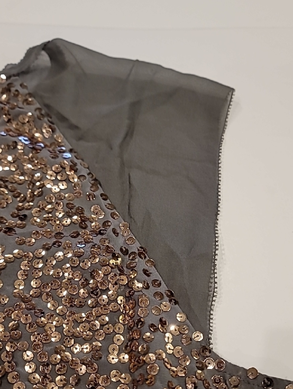BCBGMaxAzria Gold Sequin & Gray Mesh Cap-Sleeve Tank - Picture 8 of 12